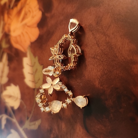 JTV Rose Quartz White Zircon 18K Rose Gold Earrings - Picture 9 of 10